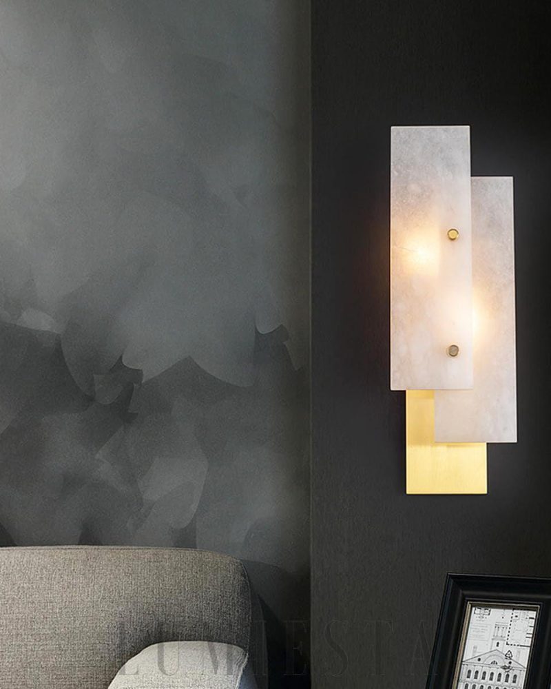 Lampa ścienna prostokątna alabastrowa nowoczesna złota 55cm