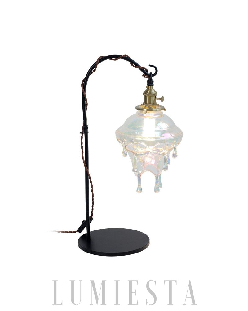 Lampa stołowa w kształcie kropli wody czarna i stained glass