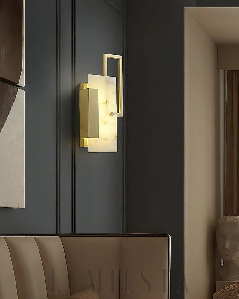 Lampa ścienna Mosiądz z alabastrem styl nowoczesny 30cm