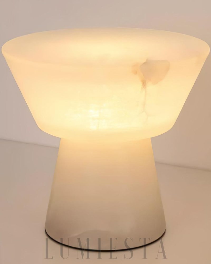 Lampa stołowa alabastrowa stożkowa elegancka biała 20cm 28cm