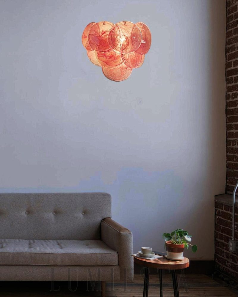 Różowa Vintage Lampa Ścienna Murano Z Kolorowymi Dyskami