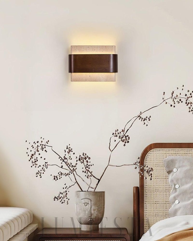 Lampa Ścienna Rectangle Terra Lumen Beżowy Orzechowy 22cm