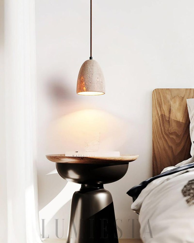 Lampa wisząca Grace z beżowym kloszem z trawertynu 12cm