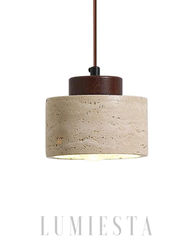 Lampa wisząca vintage cylindryczna z trawertynu beżowa
