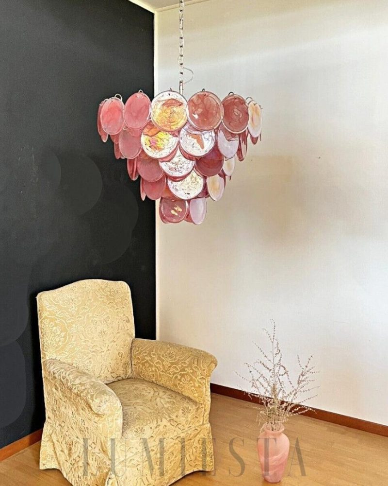 Różowy Lampa Wisząca Dysk Murano 70cm Stylowy Akcent