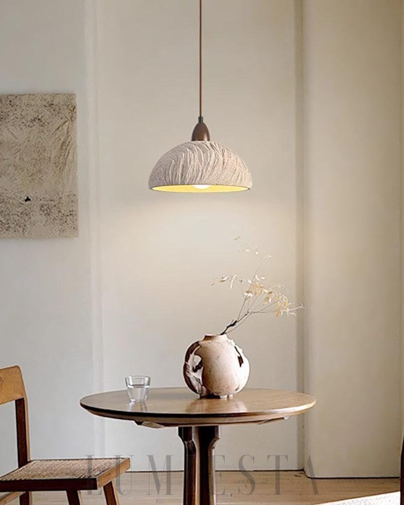 Lampa wisząca retro z cementu okrągła beżowa 28cm