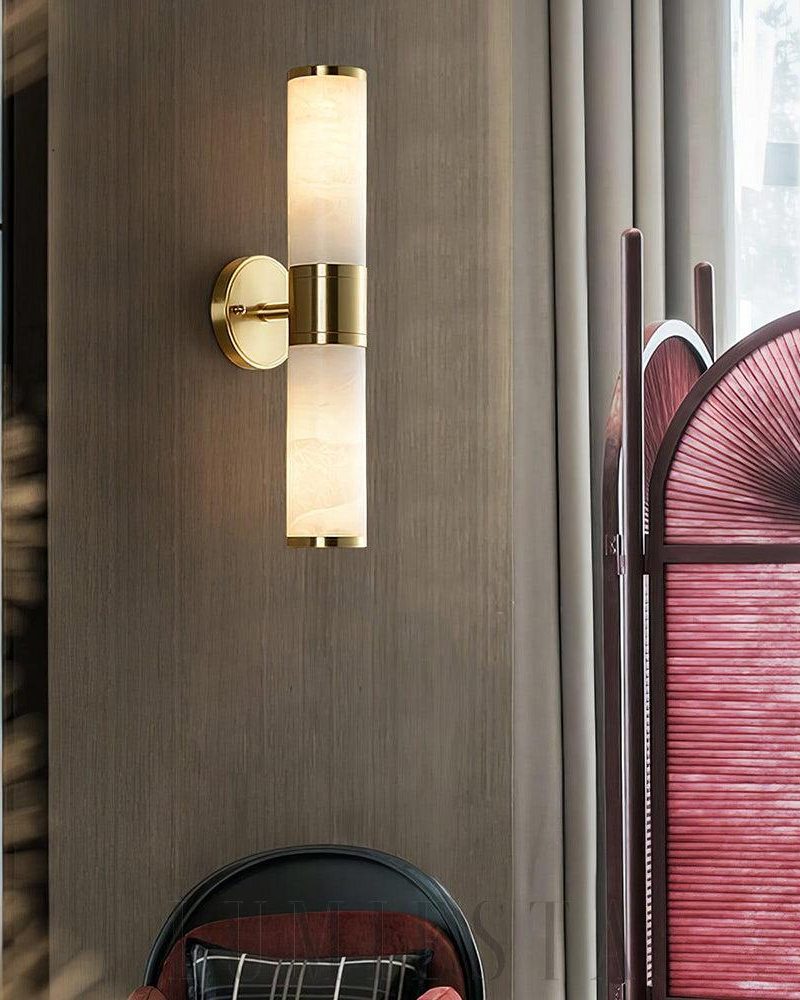 Lampa Ścienna Cylindryczna Lampatron Alabaster Biała 24 48 cm