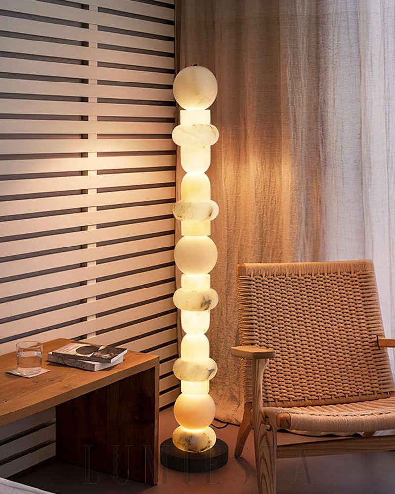 Lampa podłogowa Alabaster Kolumnowa w stylu nowoczesnym Biała i Czarna