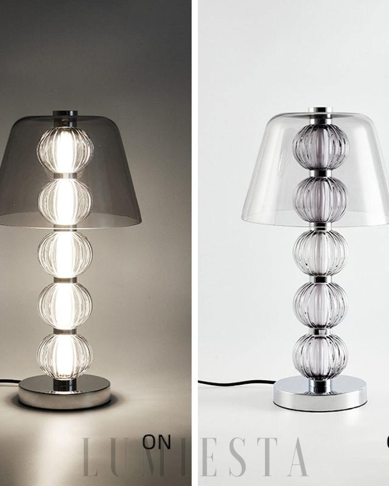 Lampa stołowa Amulet srebrna 26cm nowoczesny styl LED