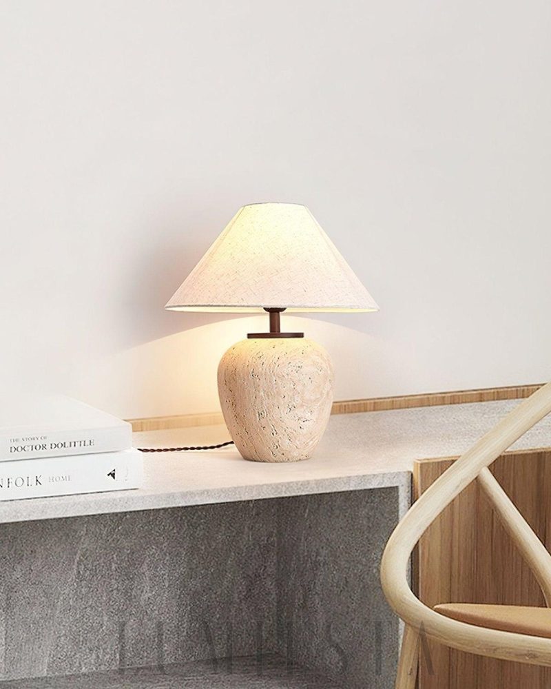 Lampa stołowa Aoji z travertynu w kształcie misy 48cm beżowa
