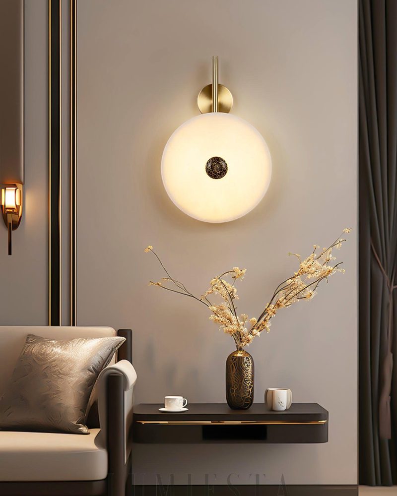 Lampa ścienna Alabaster Eclipse okrągła złota i biała 30cm