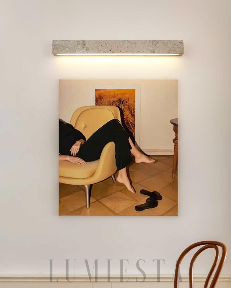 Beżowa prostokątna lampa ścienna Travertine Stravik 48cm 58cm