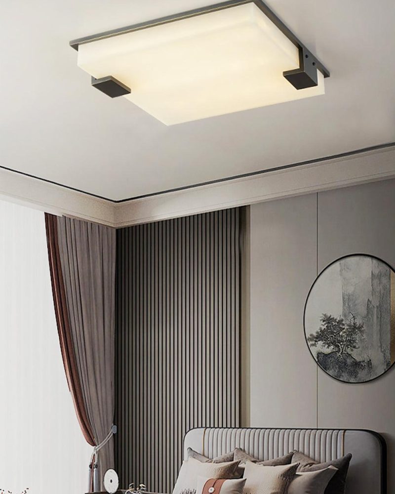 Stylowa Czarna Kwadratowa Lampa Sufitowa z Alabastru