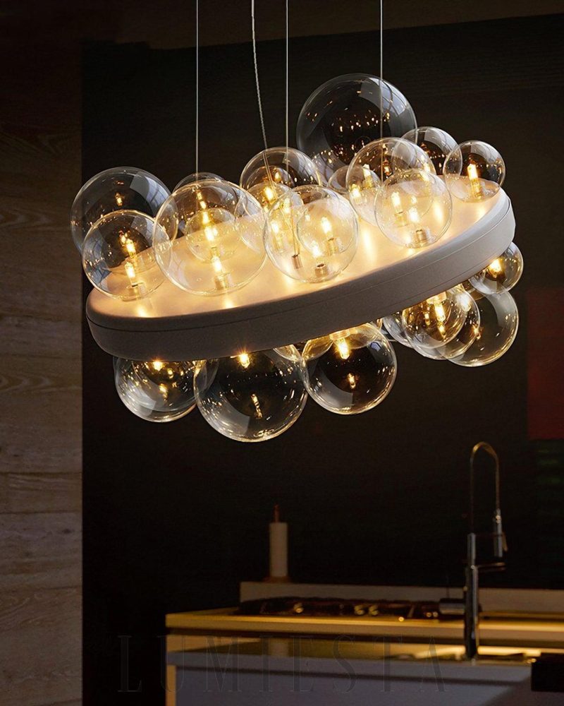 Lampa sufitowa Gienah z 46 kulkami Biała i Przezroczysta 60cm