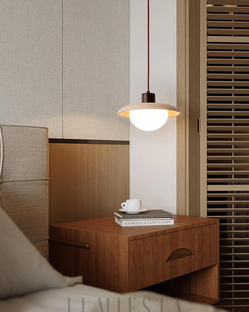 Lampa wisząca Noah z travertynu i szkła 25cm beżowa