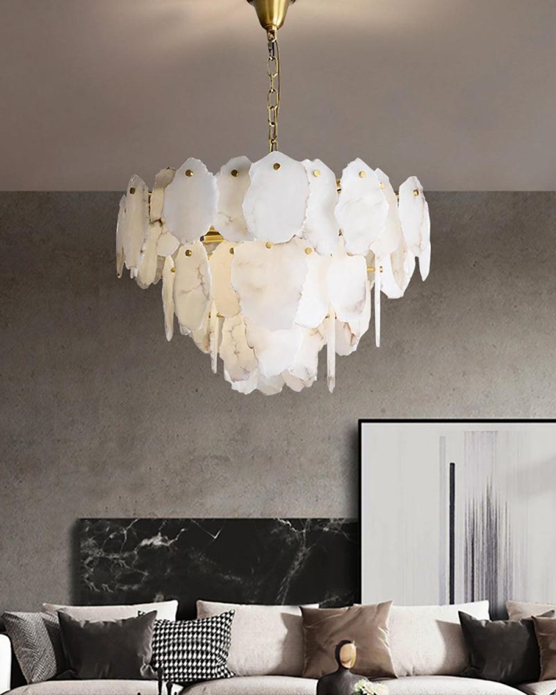 Luksusowy żyrandol alabastrowy w mosiężnej oprawie 80cm