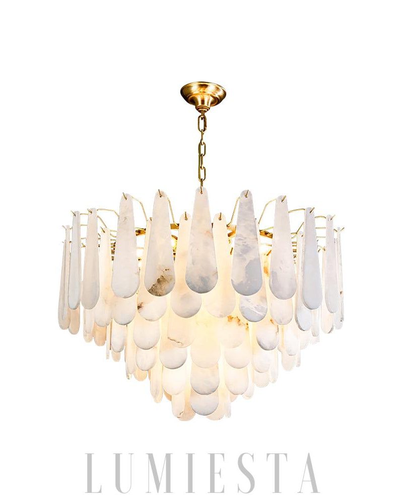 Lampa wisząca Alabaster Leon w kształcie kropli mosiądzowa