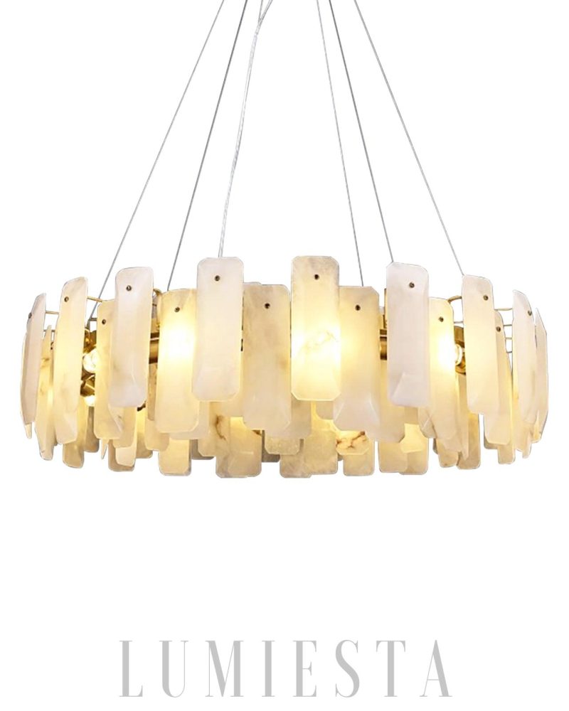 Noah - lampa wisząca okrągła w stylu alabastrowym