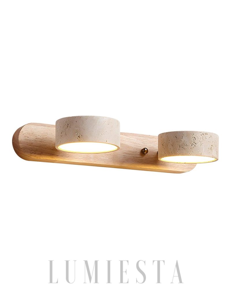 Stylowa lampa ścienna Travertine Duo z drewna i kamienia