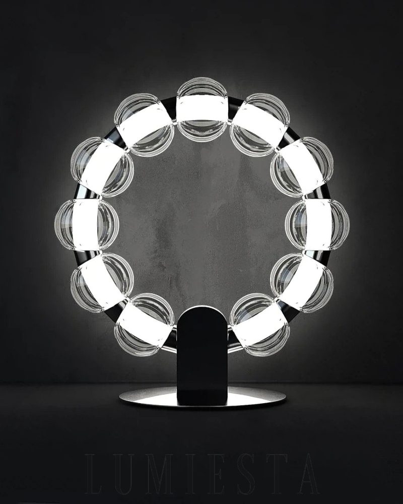 Lampa Stołowa Amulet Srebrna Okrągła 42cm LED 25W