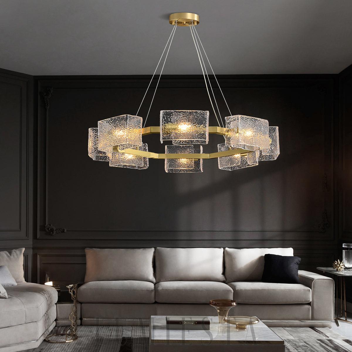 Lampa wisząca szklana w stylu wodnego falowania 89cm