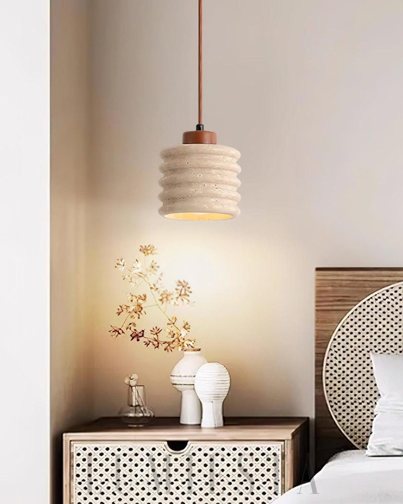 Lampa wisząca Candeeiro Column z travertynu i drewna 12cm