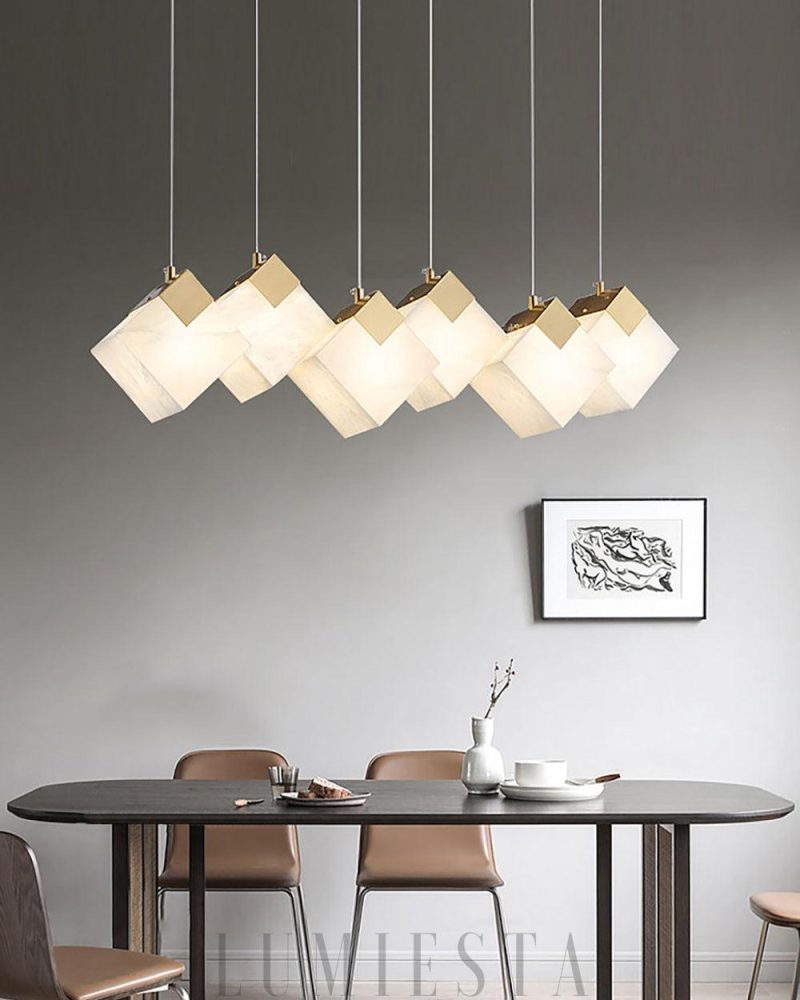 Lampa wisząca Modern Cube w stylu alabastrowym złota i biała