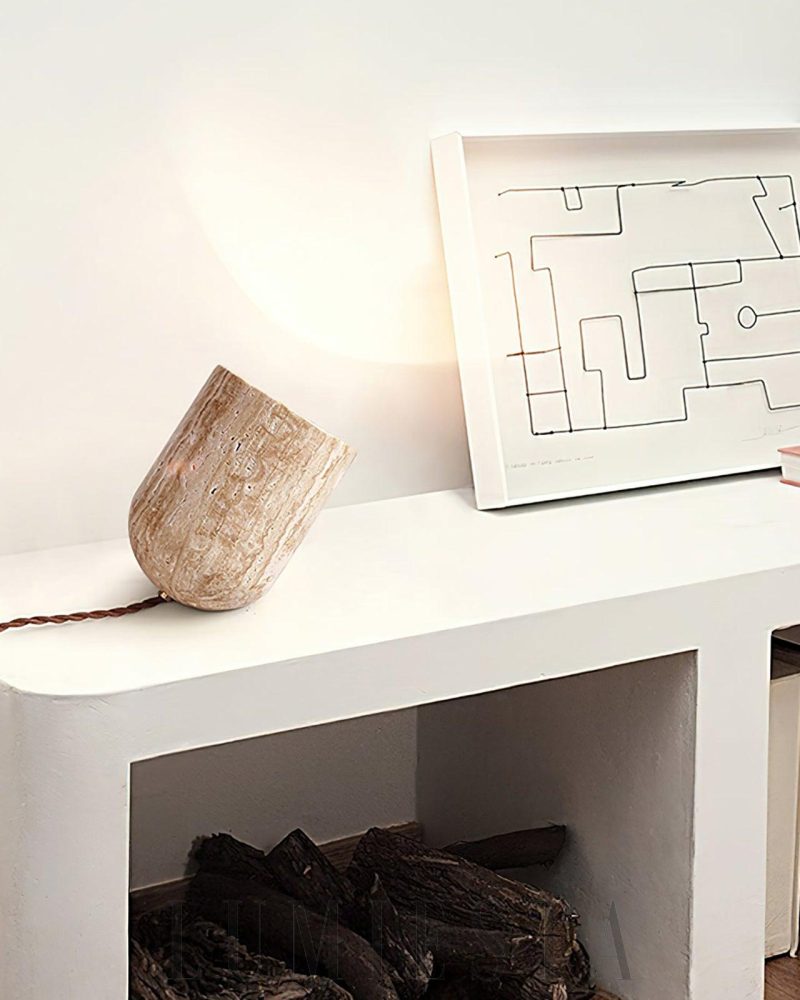 Lampa stołowa Cylinder Amidori z żółtego trawertynu 17cm