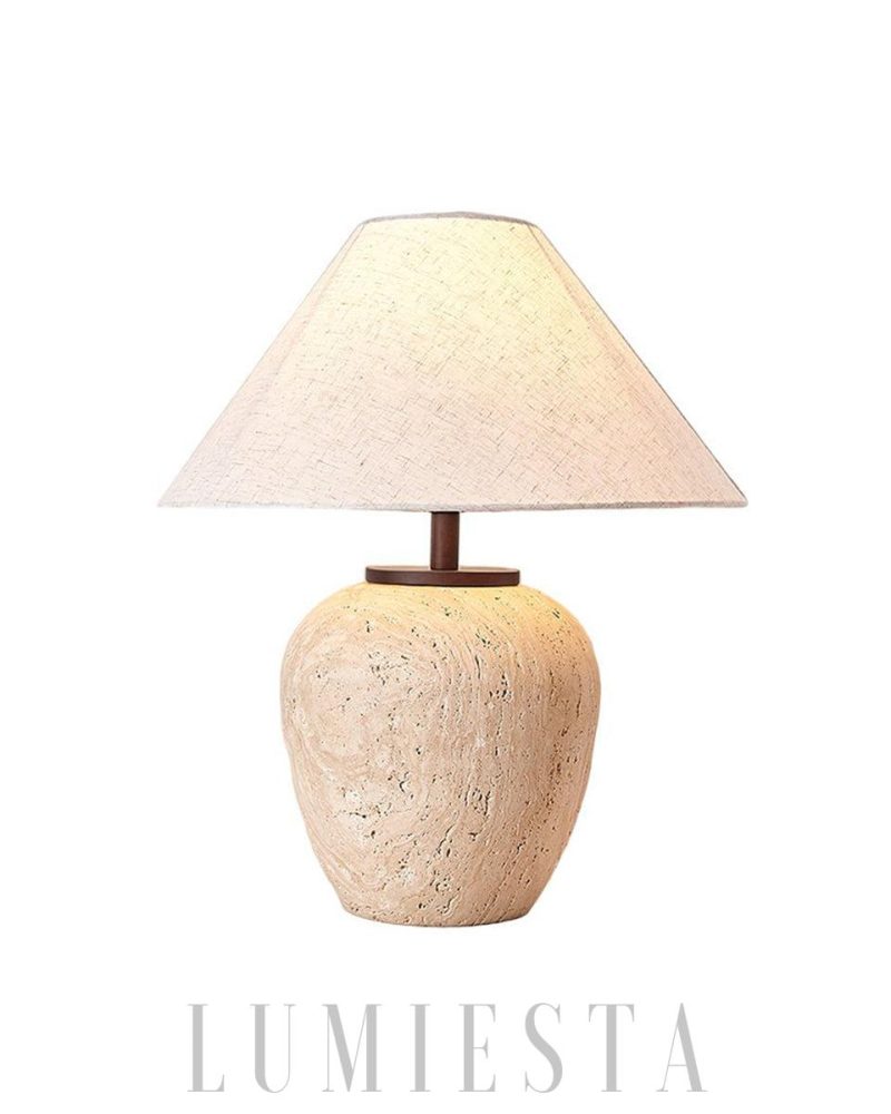 Lampa stołowa Aoji z travertynu w kształcie misy 48cm beżowa