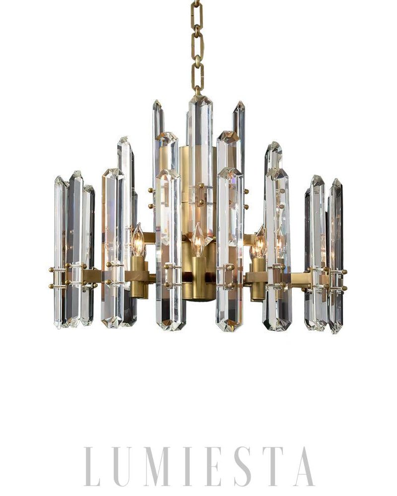 Lampa wisząca Browning Prism okrągła 62 cm z mosiądzu i szkła