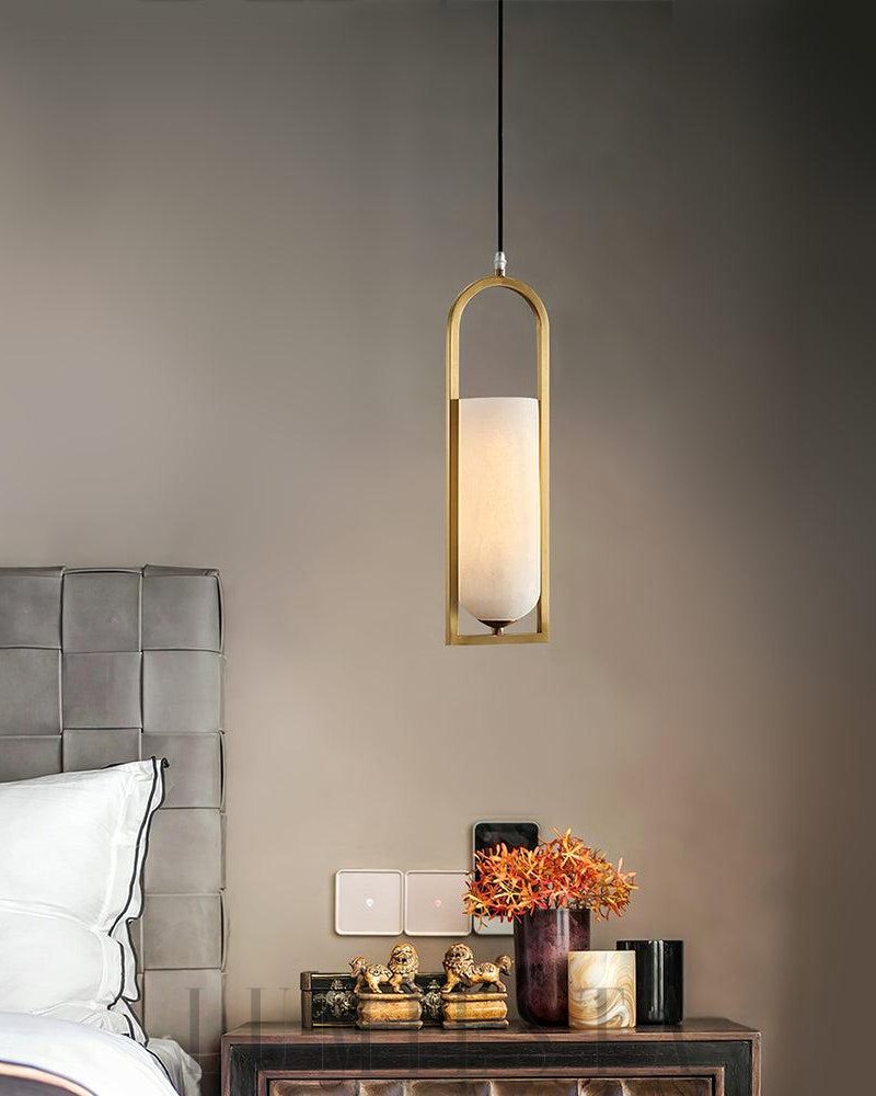 Lampa wisząca Alabaster Melange w mosiężnej oprawie 13cm