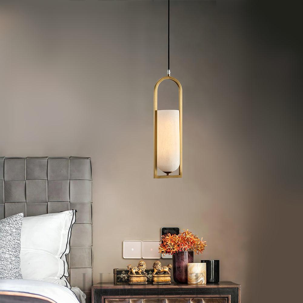 Lampa wisząca Alabaster Melange w mosiężnej oprawie 13cm