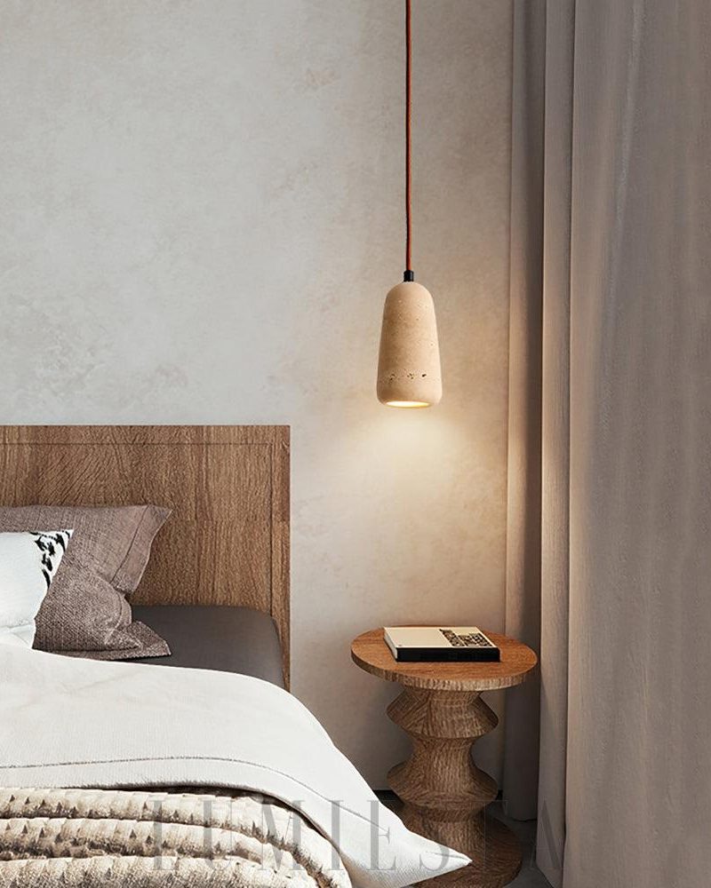 Beżowa cylindryczna lampa wisząca Travertine z ciepłym światłem
