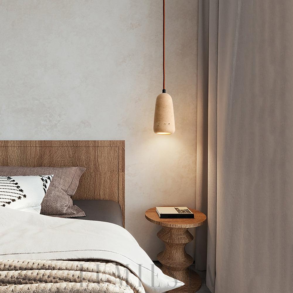 Beżowa cylindryczna lampa wisząca Travertine z ciepłym światłem