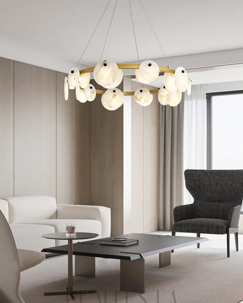 Lampa wisząca Trinidad z alabastru w okrągłym kształcie 60cm 80cm