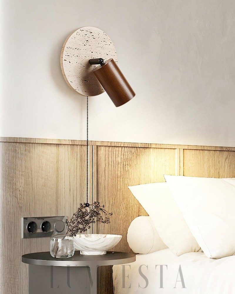 Lampa ścienna Round Miadi z trawertynu w stylu minimalistycznym