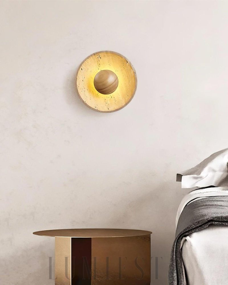 Lampa Ścienna Halo z Travertynu Okrągła Beżowa 25cm