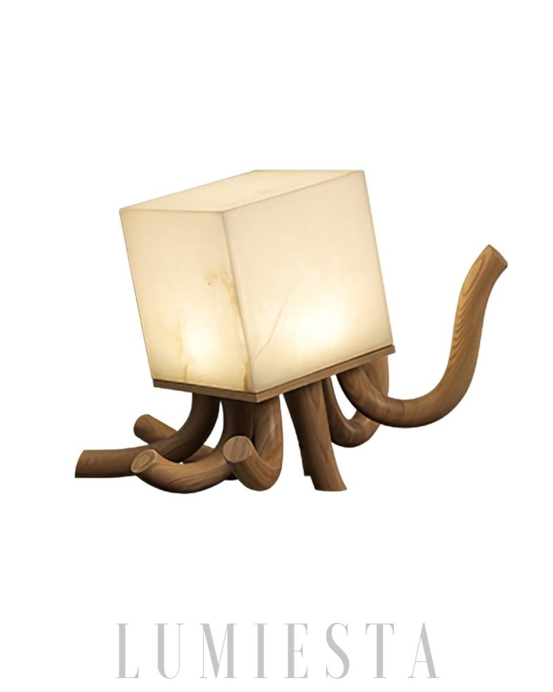 Lampa stołowa Alabaster Octavia w stylu rzeźby z drewna