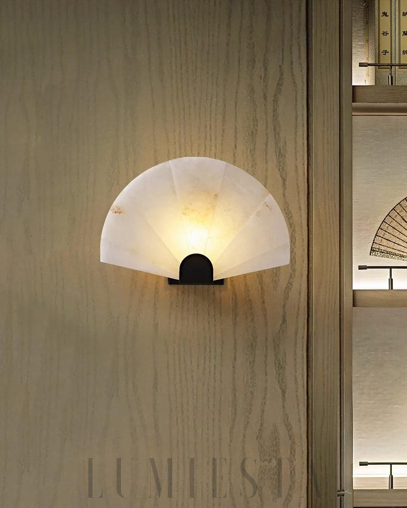 Lampa Ścienna Alabastrowa w Kształcie Wachlarza 35cm