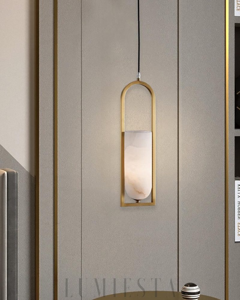 Lampa wisząca Alabaster Melange w mosiężnej oprawie 13cm