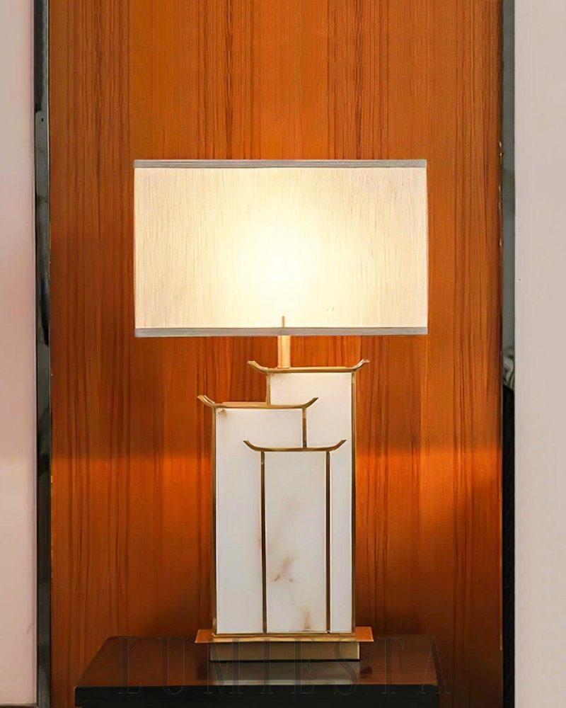 Lampa stołowa Alabaster July w stylu nowoczesnym 40cm Biała Złota