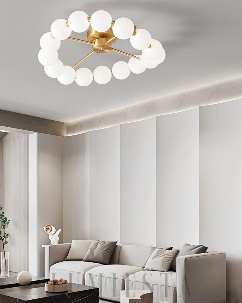 Lampa sufitowa z perłami okrągła mosiężna 51cm 65cm 80cm 96cm