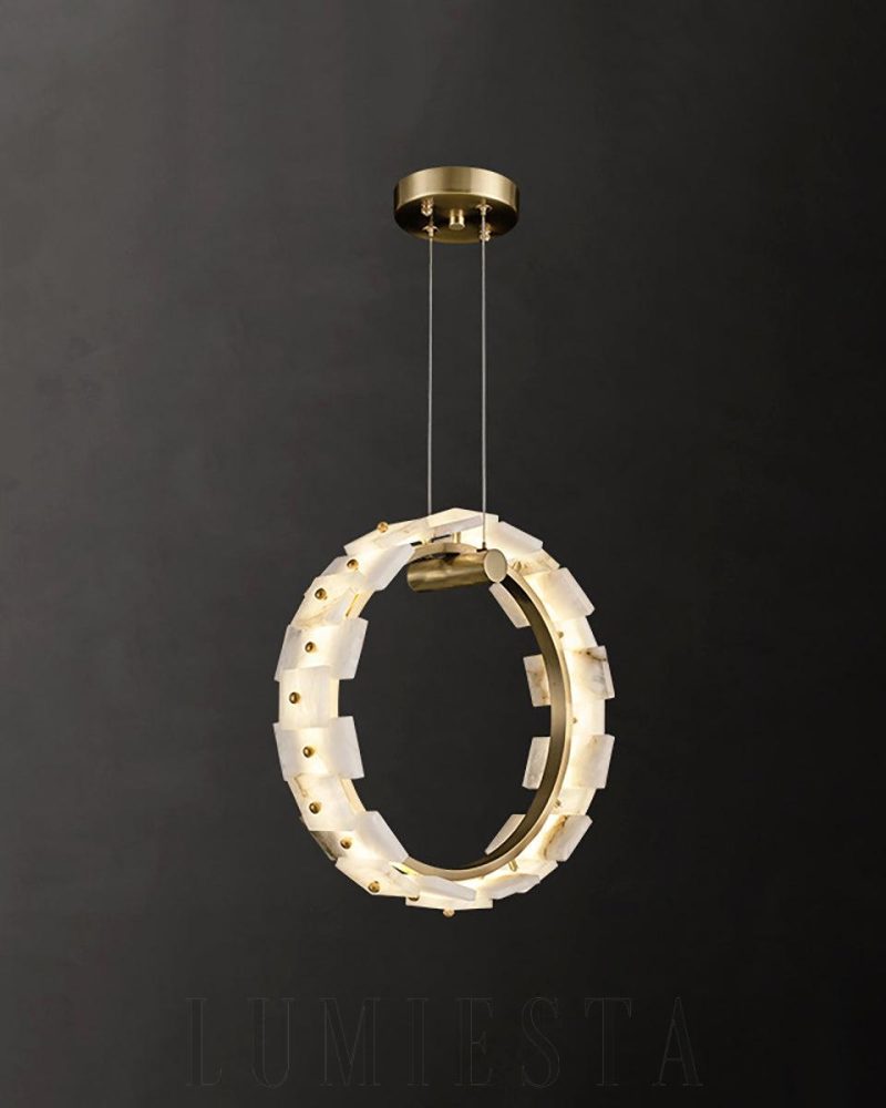 Lampa wisząca alabastrowa w kształcie pionowego pierścienia 36cm