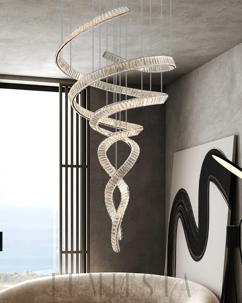 Nowoczesny żyrandol spiralny z kryształem 80cm ciepłe i zimne światło