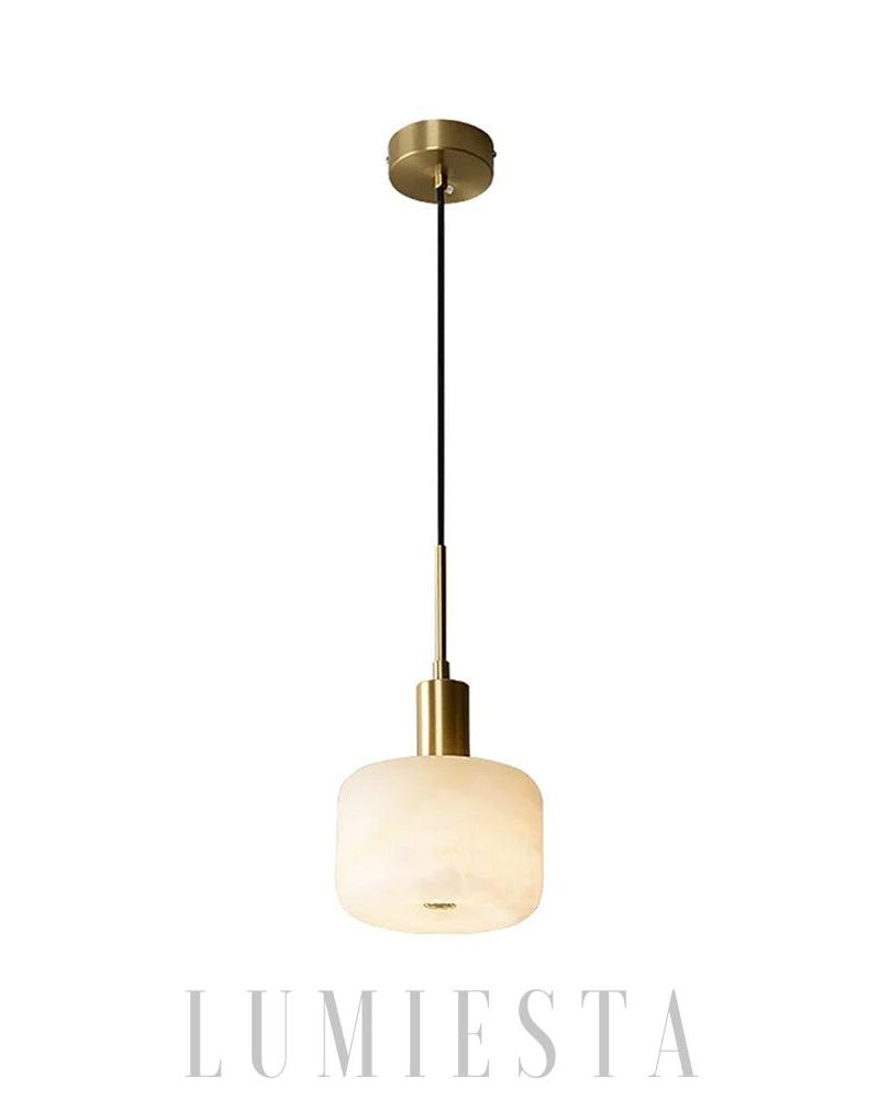 Lampa wisząca z alabastru w stylu minimalistycznym złota i biała