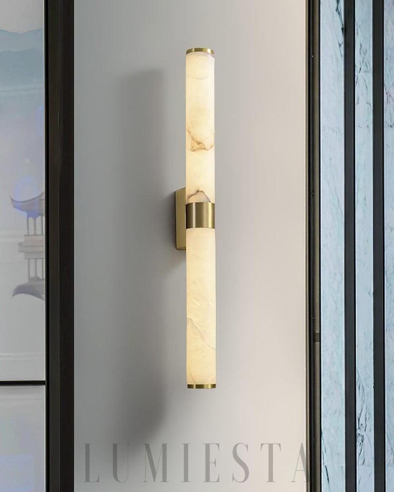 Lampa Ścienna Cylindryczna z Alabastru Biała Złota 70cm