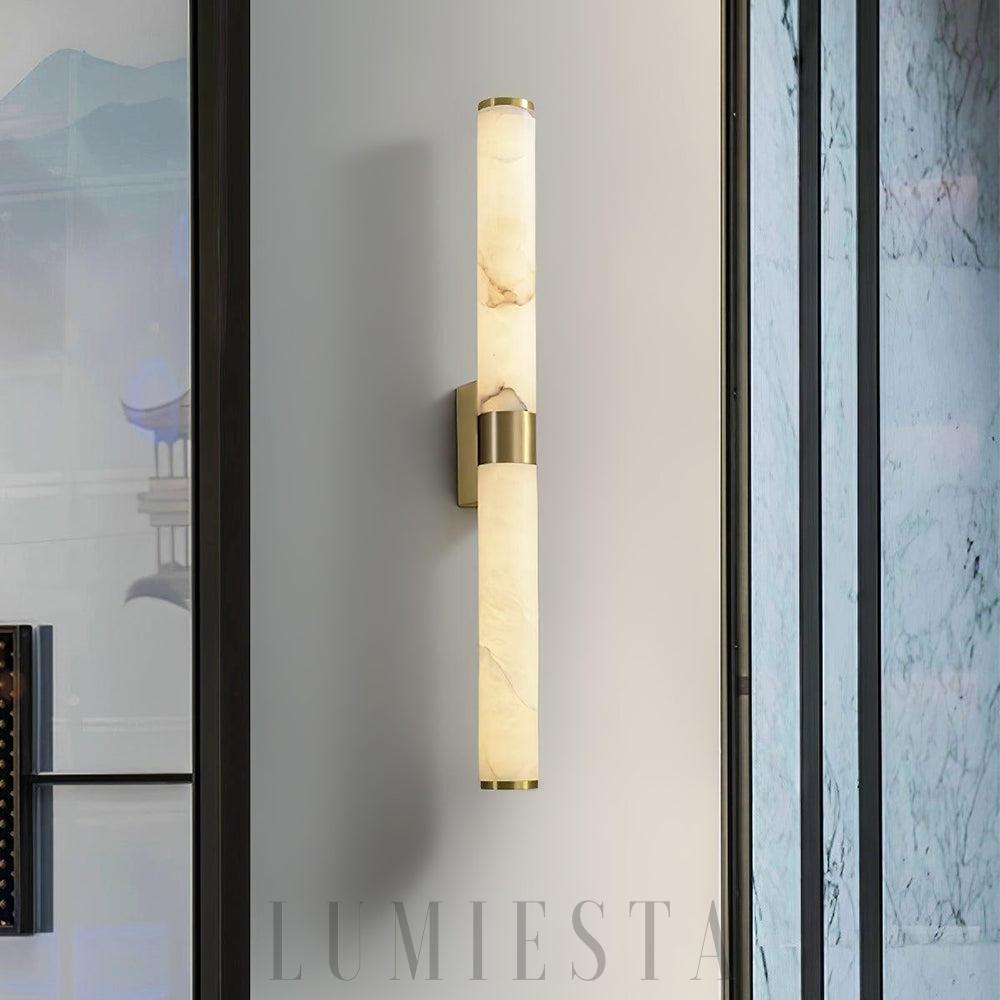 Lampa Ścienna Cylindryczna z Alabastru Biała Złota 70cm