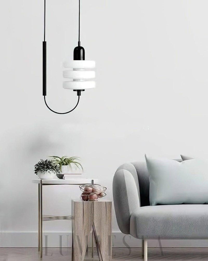 Lampa wisząca szklana w stylu japońskim minimalistycznym czarna biała