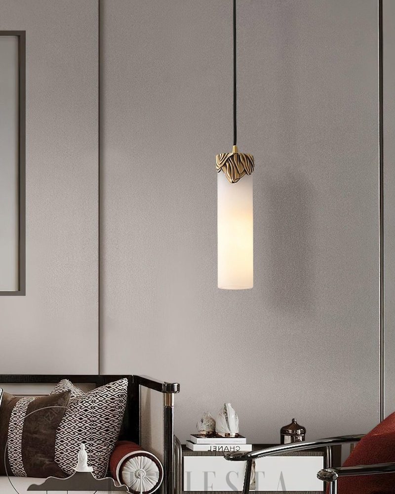 Lampa wisząca cylindryczna Dansani Lyra z alabastru mosiądzu