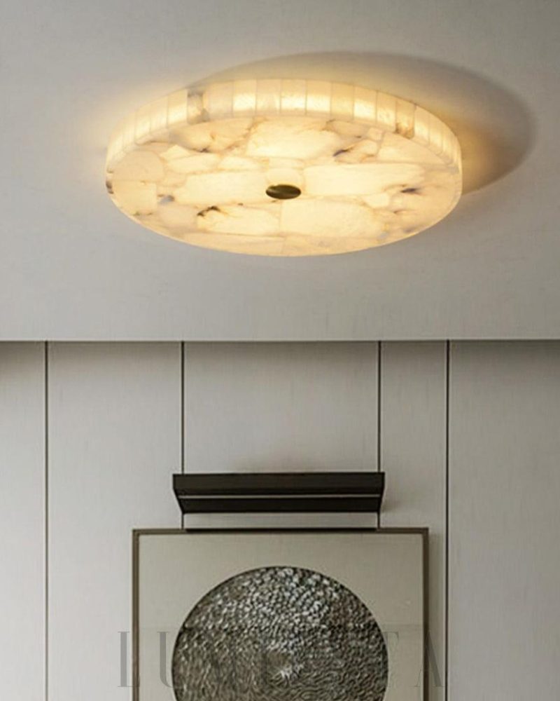Lampa sufitowa z alabastru okrągła biała ciepłe i zimne światło